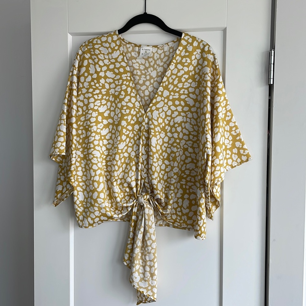 By Together Yellow Silk Tie Bottom Blouse, Size M